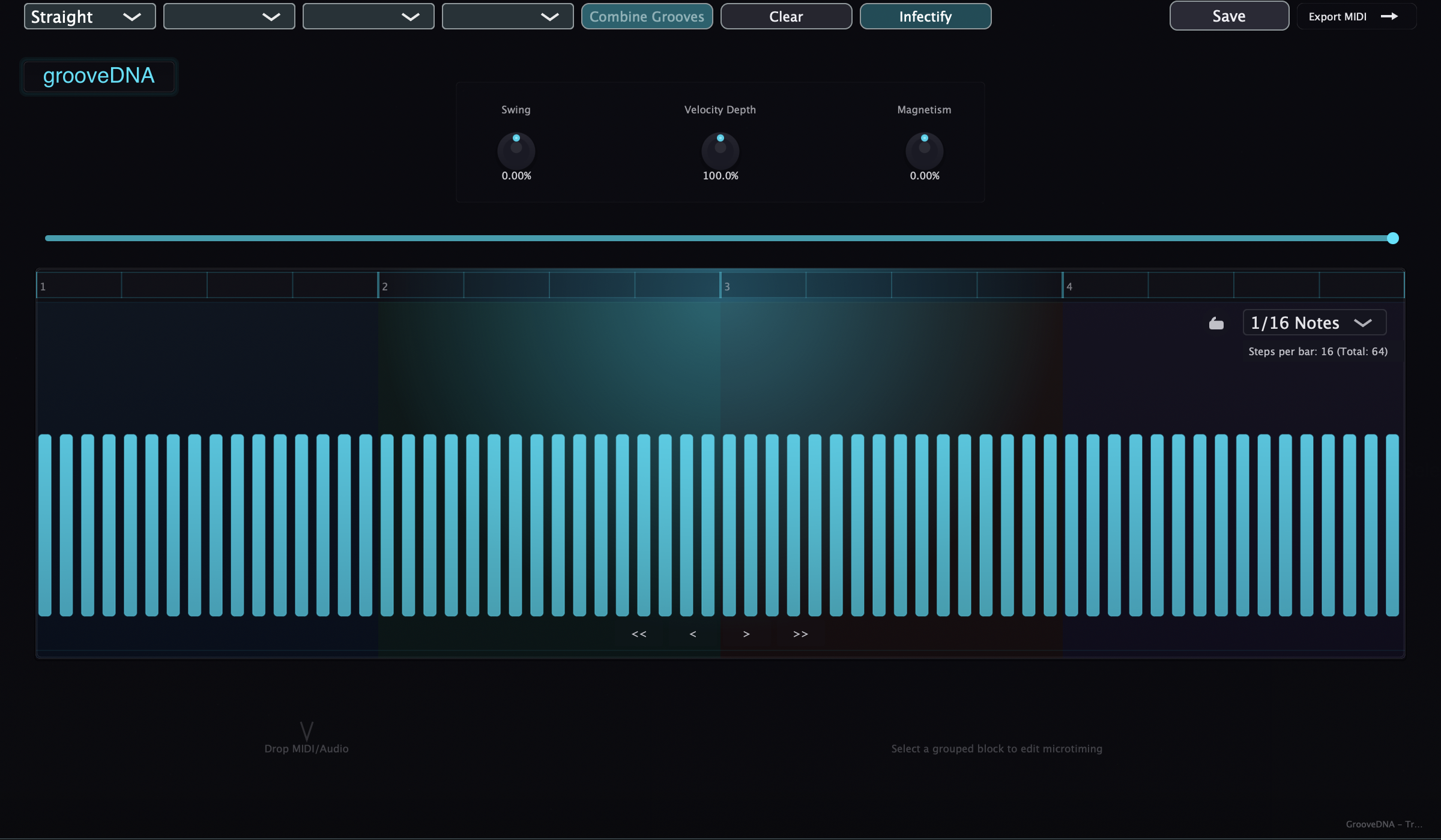 grooveDNA interface showing sample-accurate groove editor
